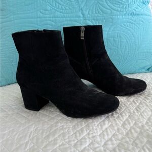 Black raised heel suede like above ankle boots Size 8
